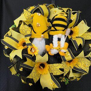 Gnome and Bees Deco Mesh Wreath